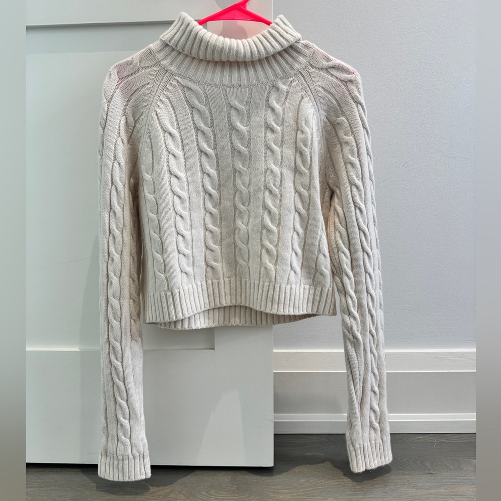 Aritzia Sunday Best Turtle Neck Cable Knit Cream Sweater
